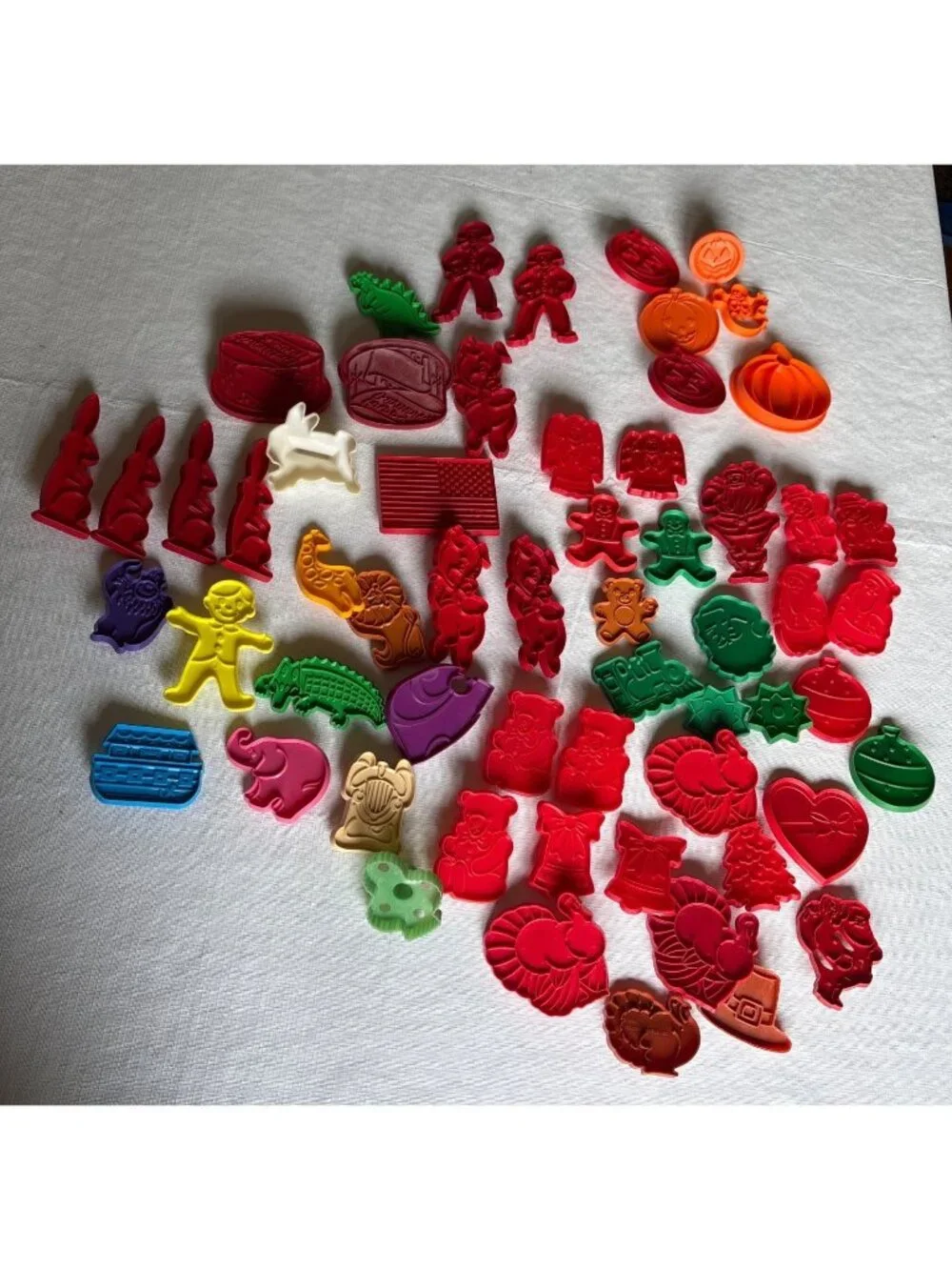 Vintage Holiday & Animal Cookie Cutter Lot Plastic Multi-Color 50+ Pieces